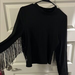 SHEIN Black Fringe Sleeve Blouse